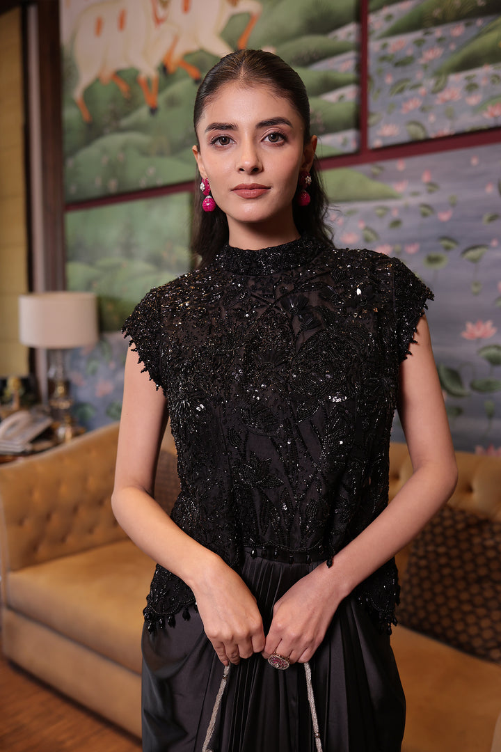 Black Net Indowestern with Cutdana and Sequins work