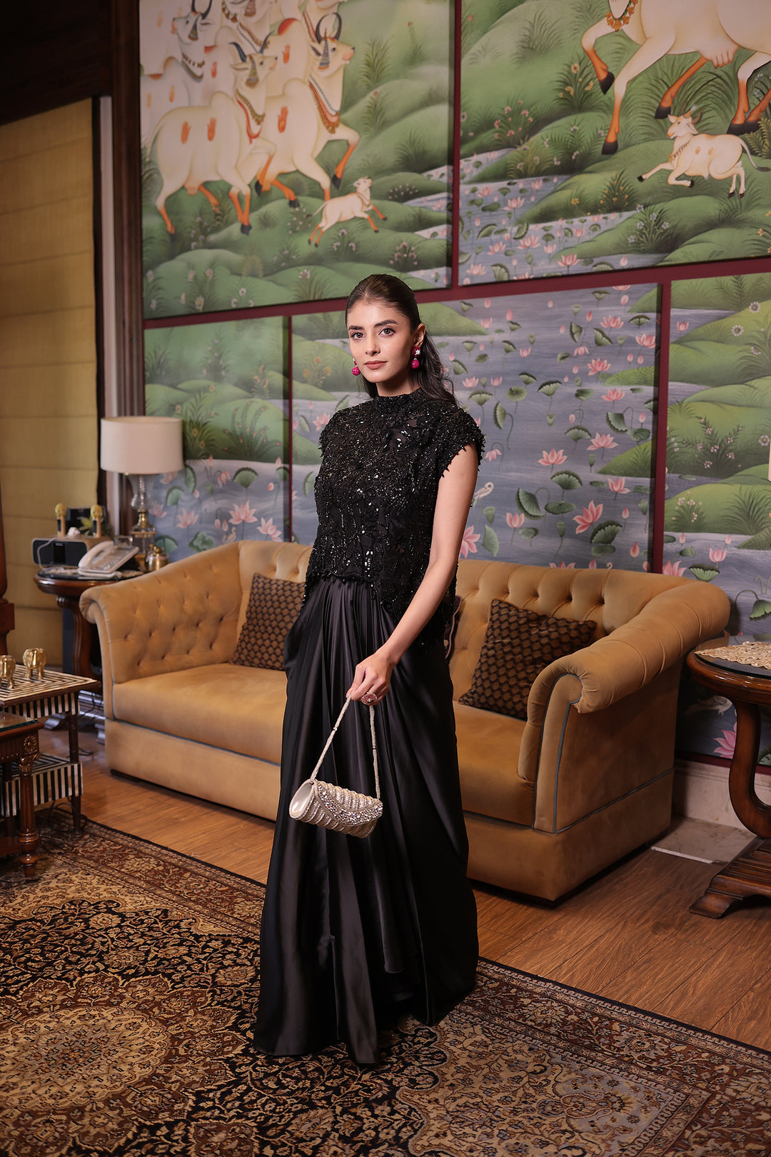 Black Net Indowestern with Cutdana and Sequins work