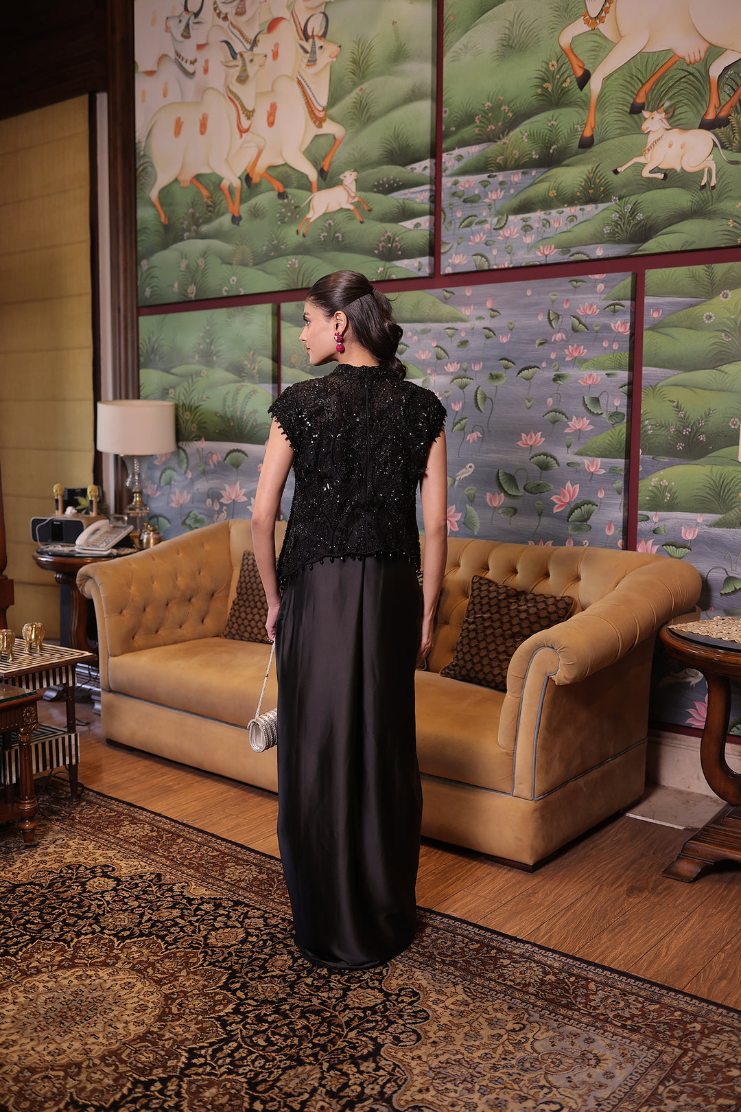 Black Net Indowestern with Cutdana and Sequins work