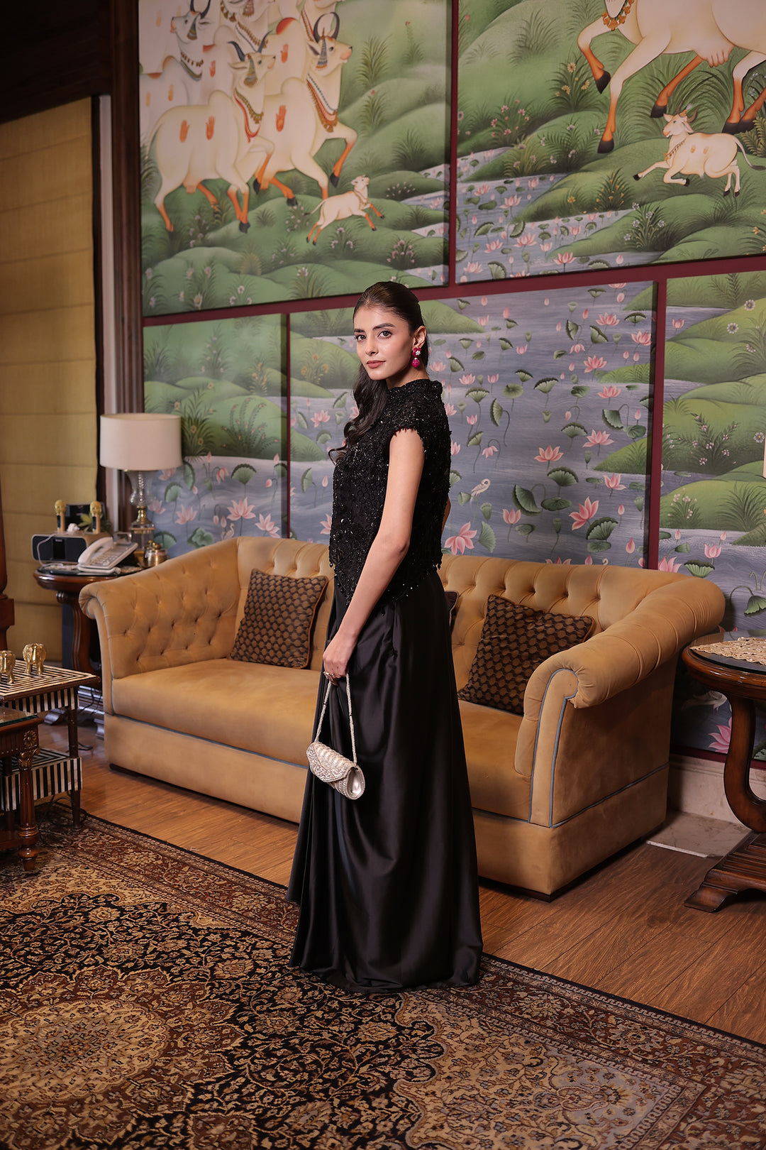 Black Net Indowestern with Cutdana and Sequins work