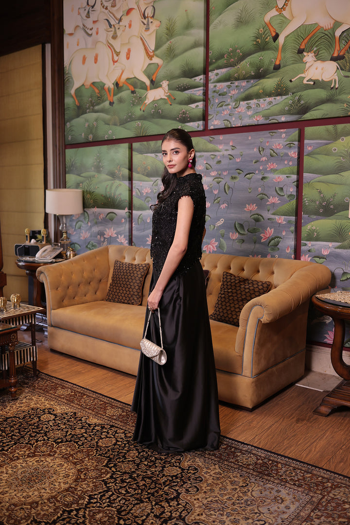 Black Net Indowestern with Cutdana and Sequins work