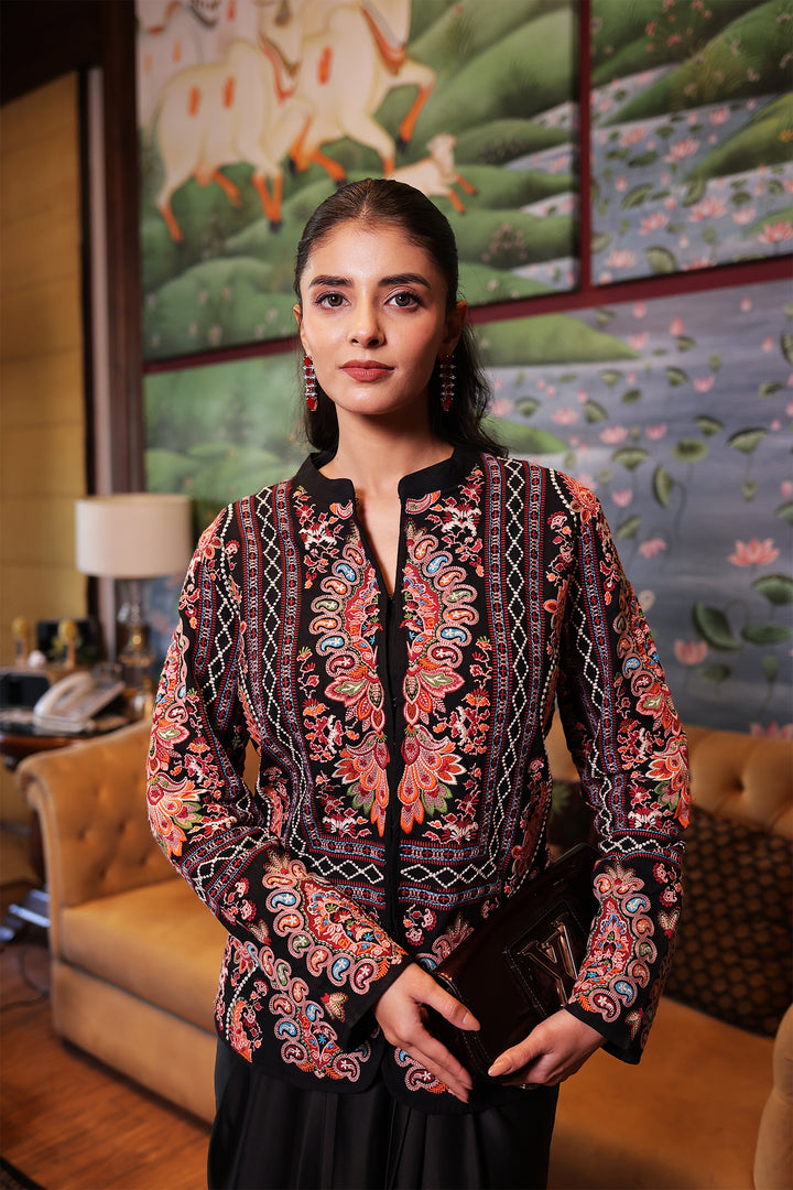 Black Twill cotton Jacket Stitched with Thread work