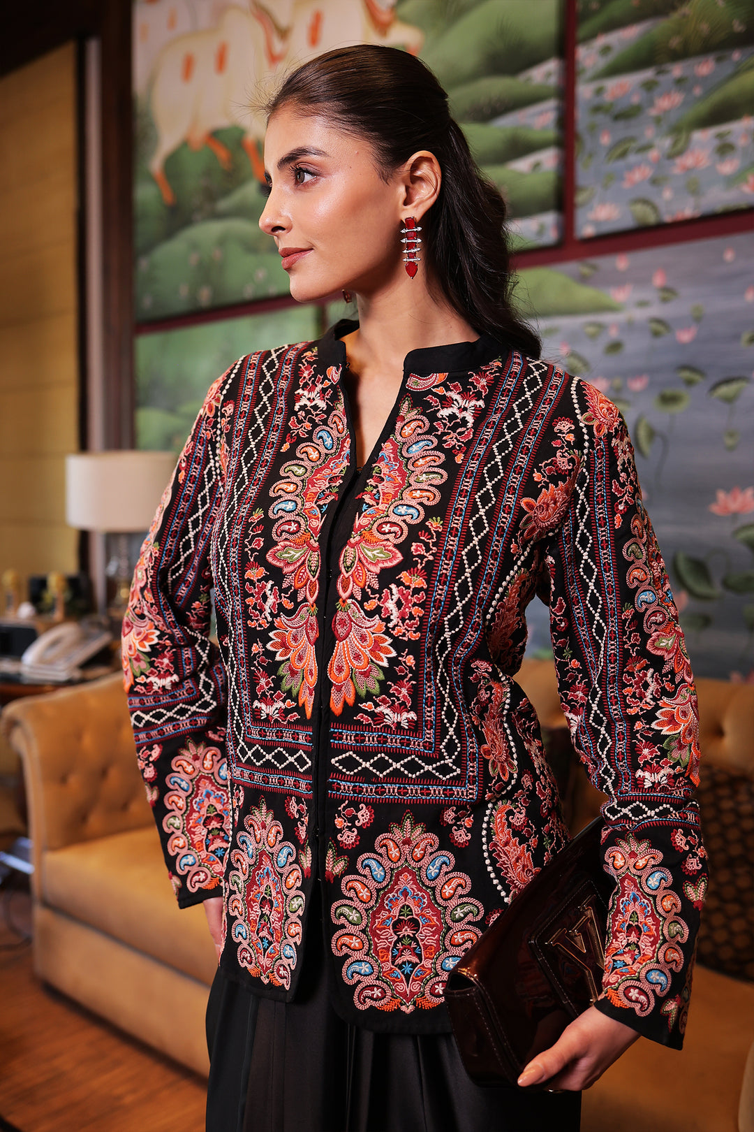 Black Twill cotton Jacket Stitched with Thread work