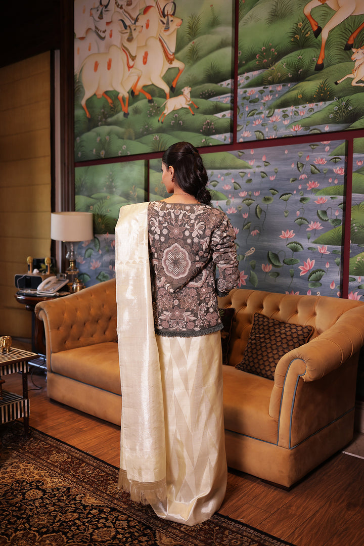 Dark Green Twill cotton Jacket Stitched with Thread work