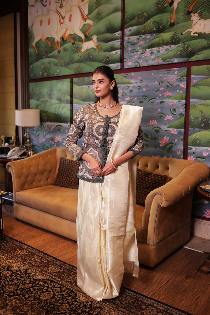 Dark Green Twill cotton Jacket Stitched with Thread work