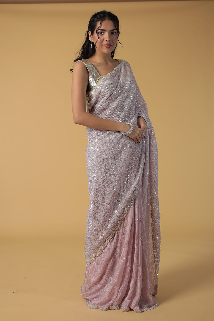 Light Pink Shimmer Silk Saree with Cutdana and Sequins work