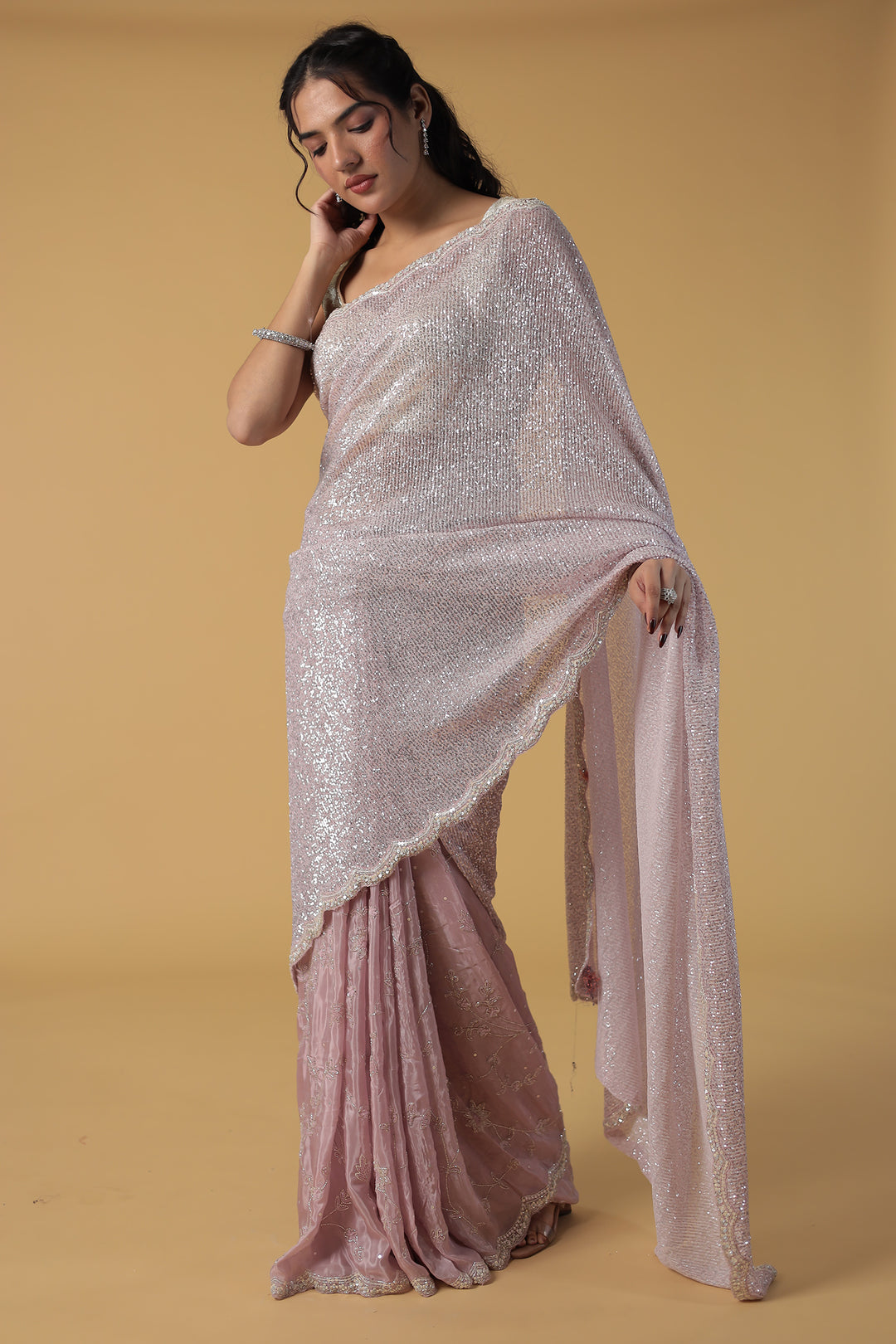 Dark Blue Shimmer Silk Saree with Cutdana and Sequins work