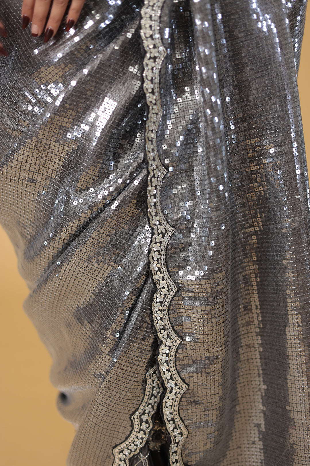 Dark Blue Shimmer Silk Saree with Cutdana and Sequins work