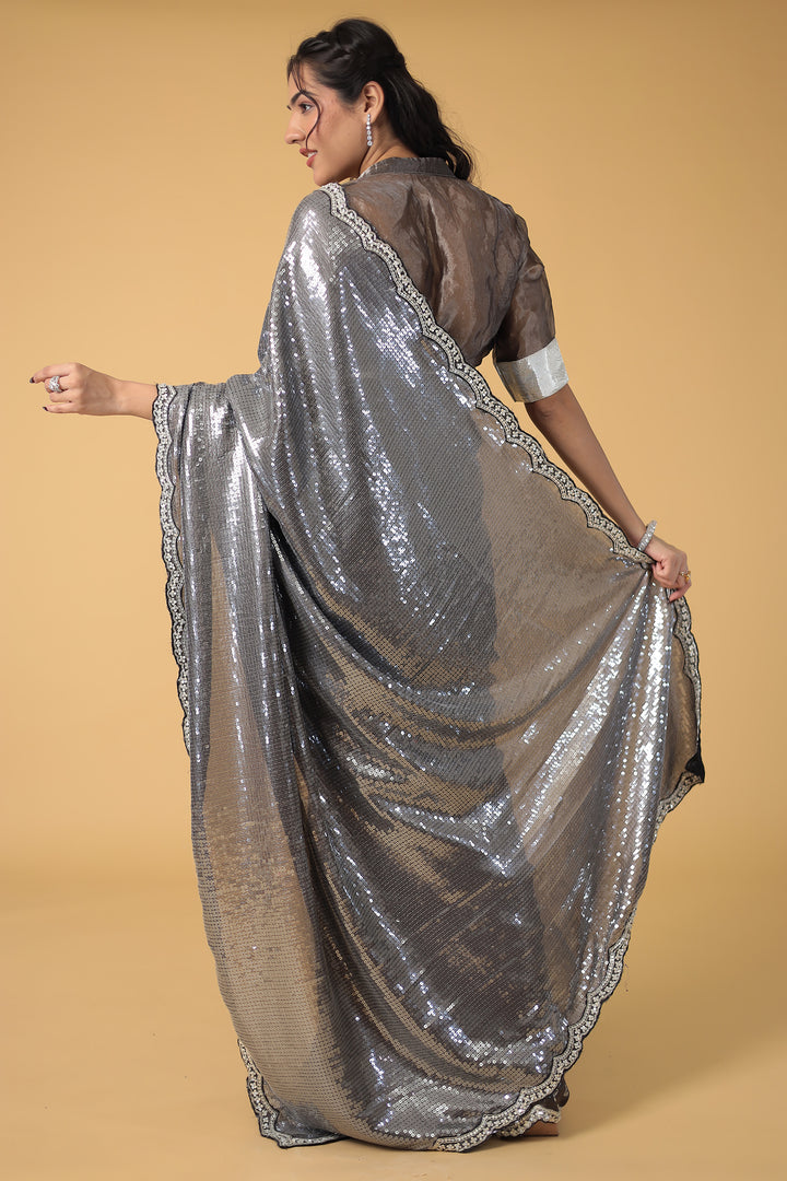 Light Pink Shimmer Silk Saree with Cutdana and Sequins work