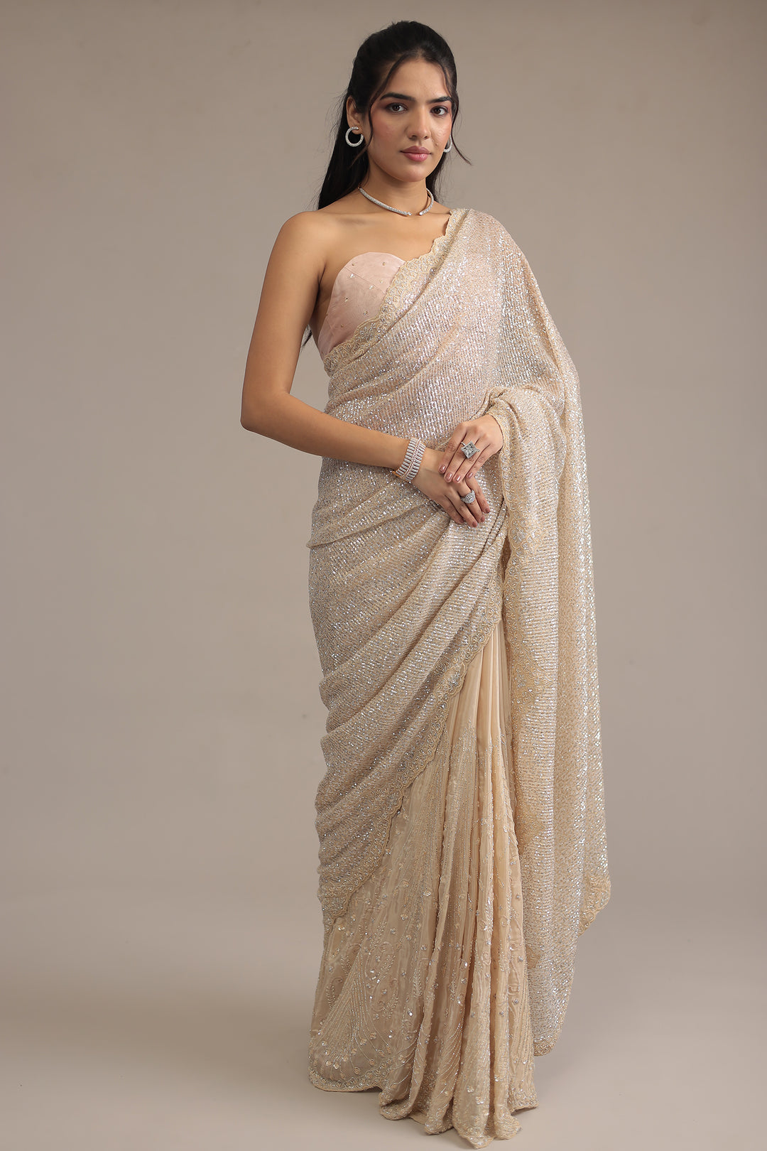 Blue Shimmer Net Silk Saree  with Cutdana and Sequins work