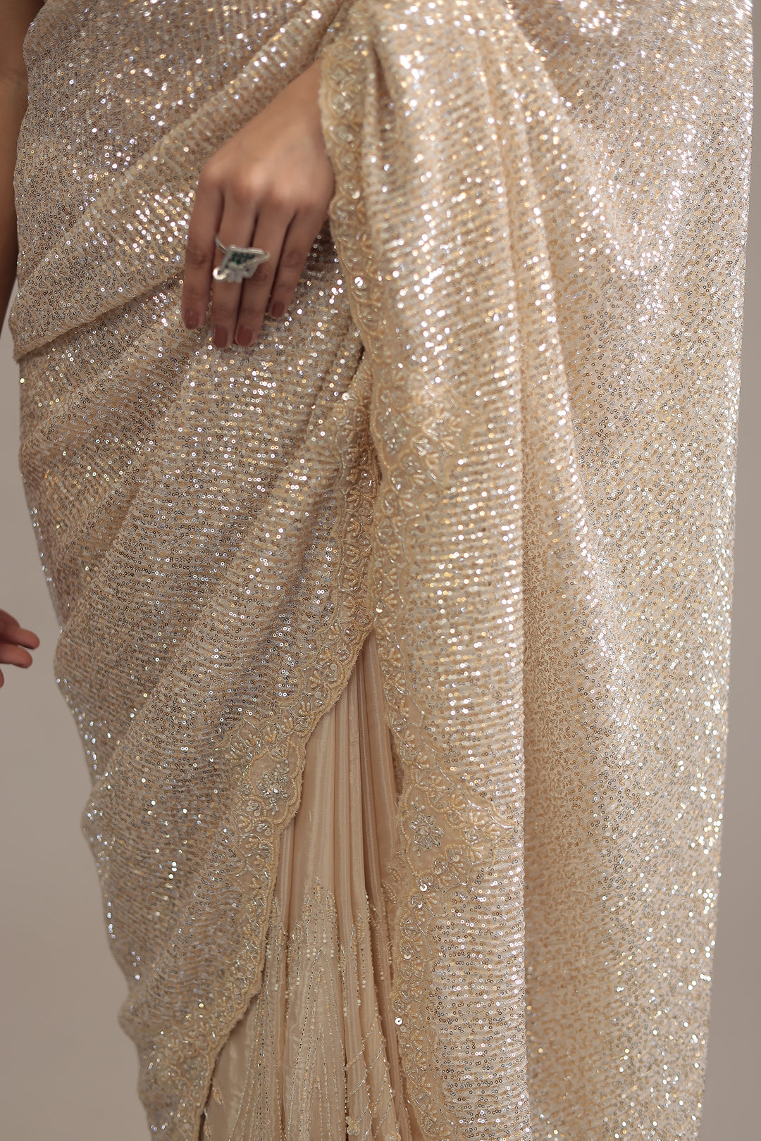 Peach Shimmer Net Silk Saree  with Cutdana and Sequins work