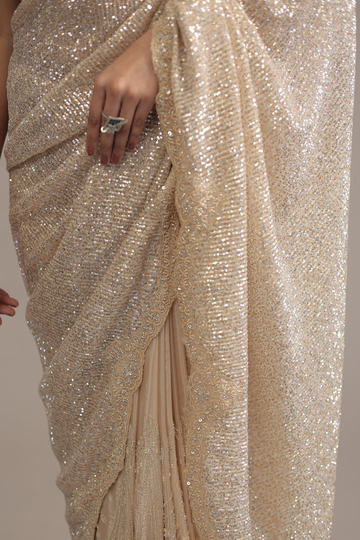 Peach Shimmer Net Silk Saree  with Cutdana and Sequins work
