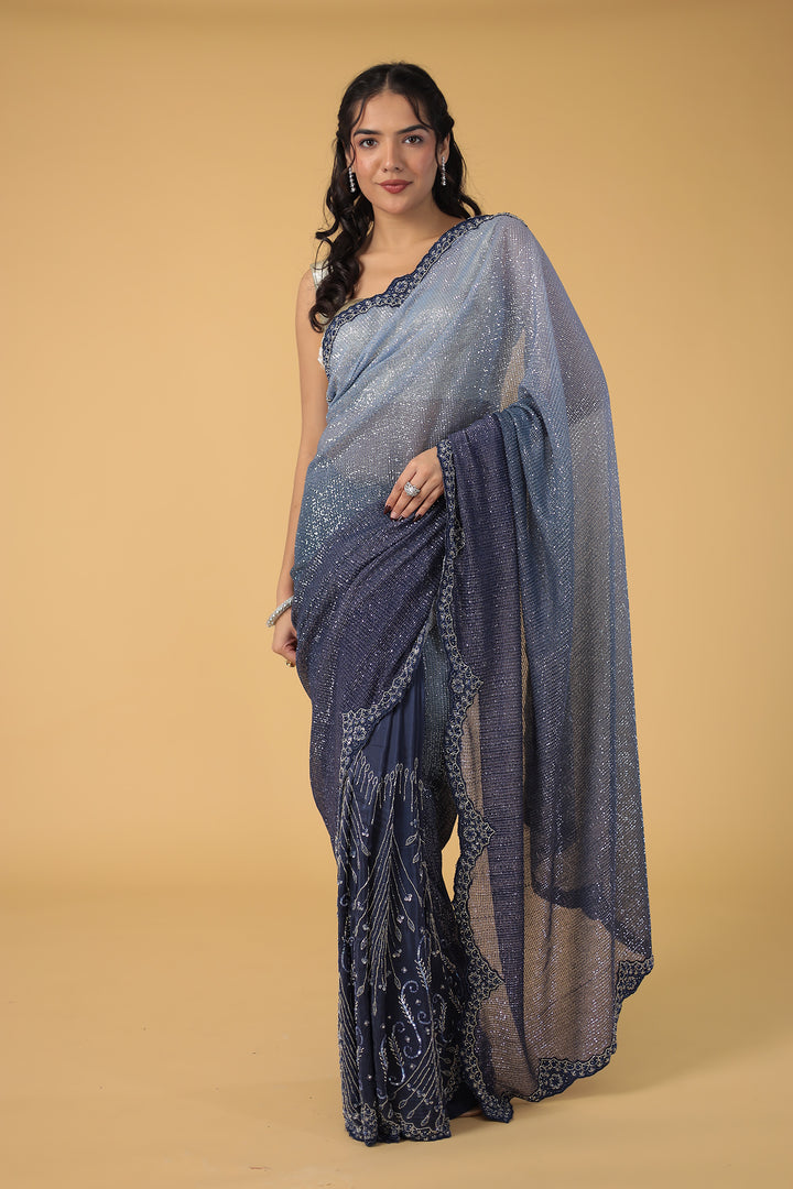 Peach Shimmer Net Silk Saree  with Cutdana and Sequins work