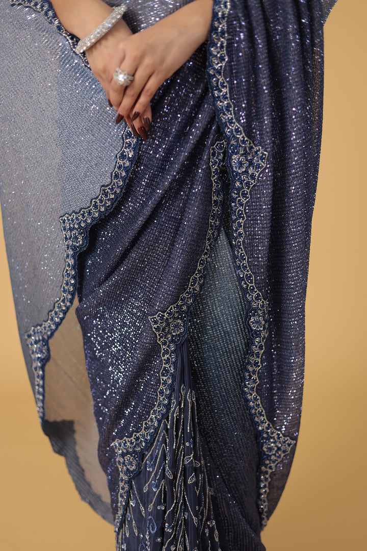 Peach Shimmer Net Silk Saree  with Cutdana and Sequins work