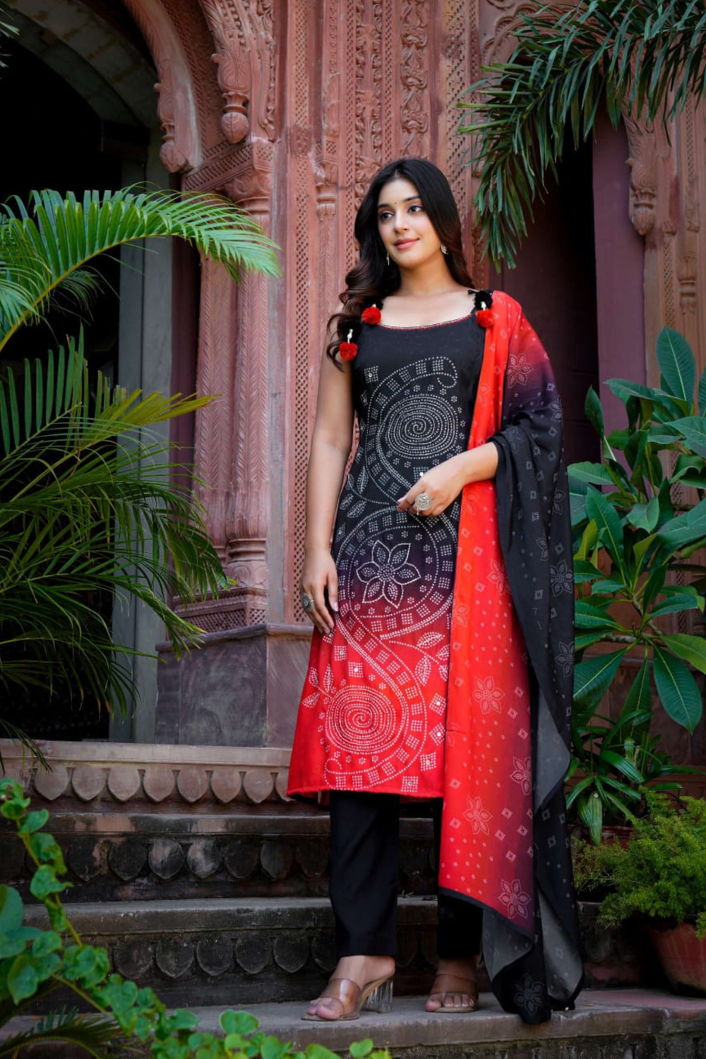 Black Bandhej Kurta for Women