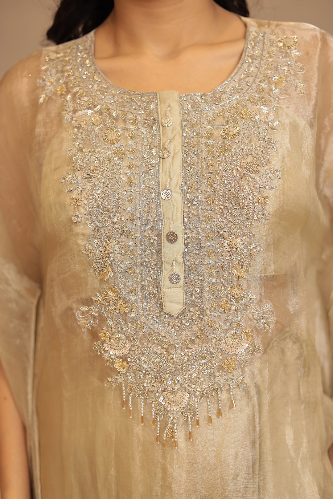 Satin silk Indowestern with Cutdana, Sequins, Thread and Zardozi work