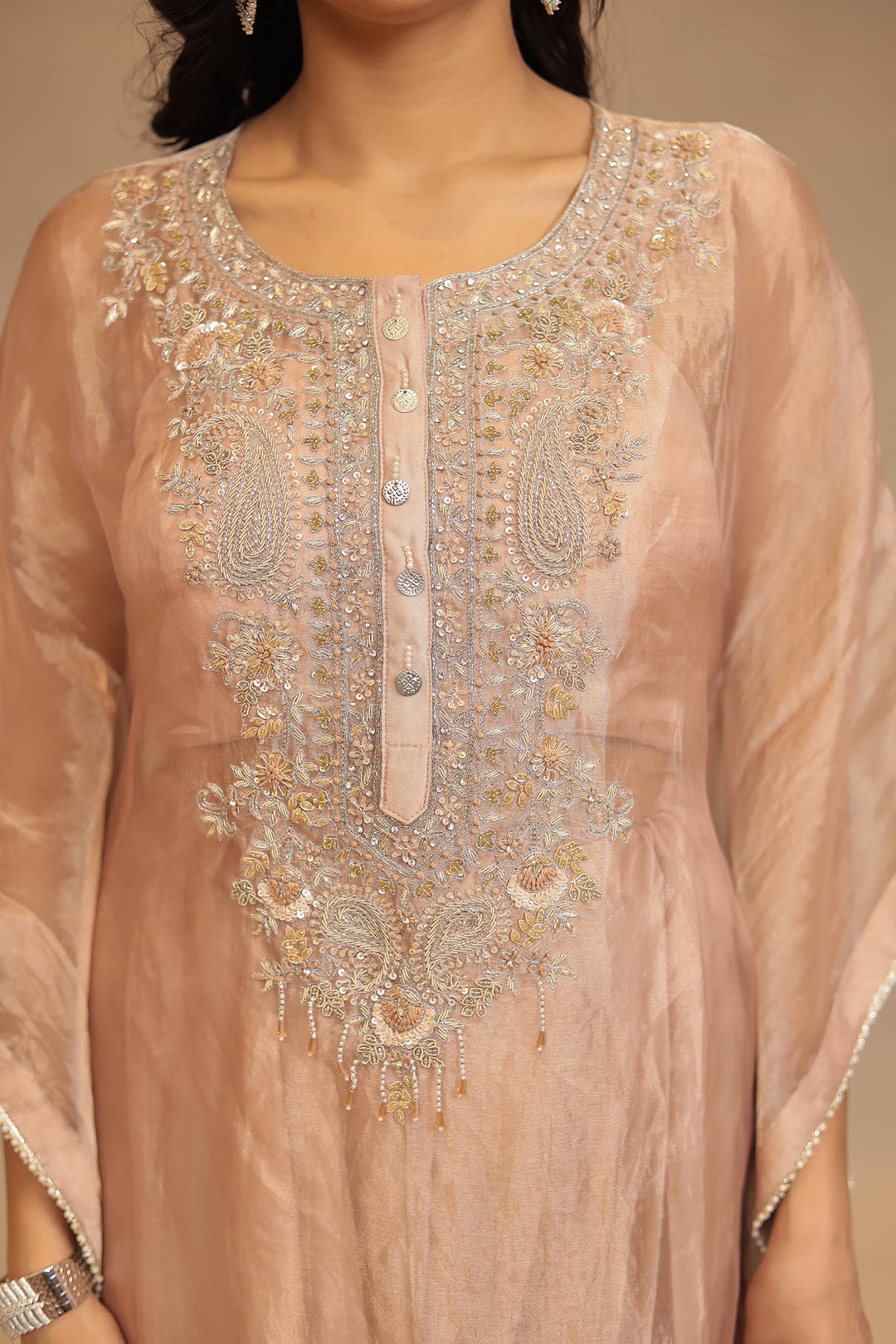 Satin silk Indowestern with Cutdana, Sequins and Zardozi work