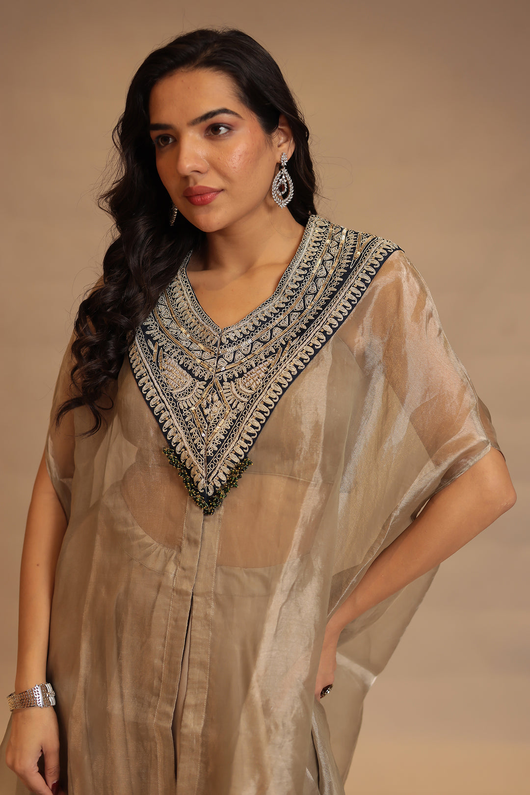 Satin silk Indowestern with Dori and Sequins work