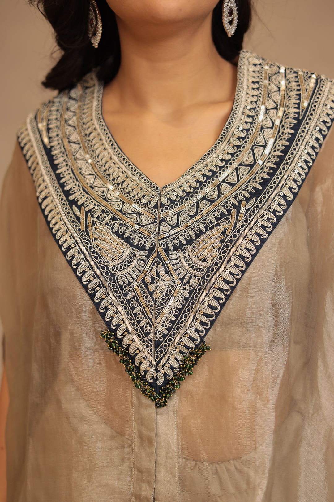 Satin silk Indowestern with Dori and Sequins work