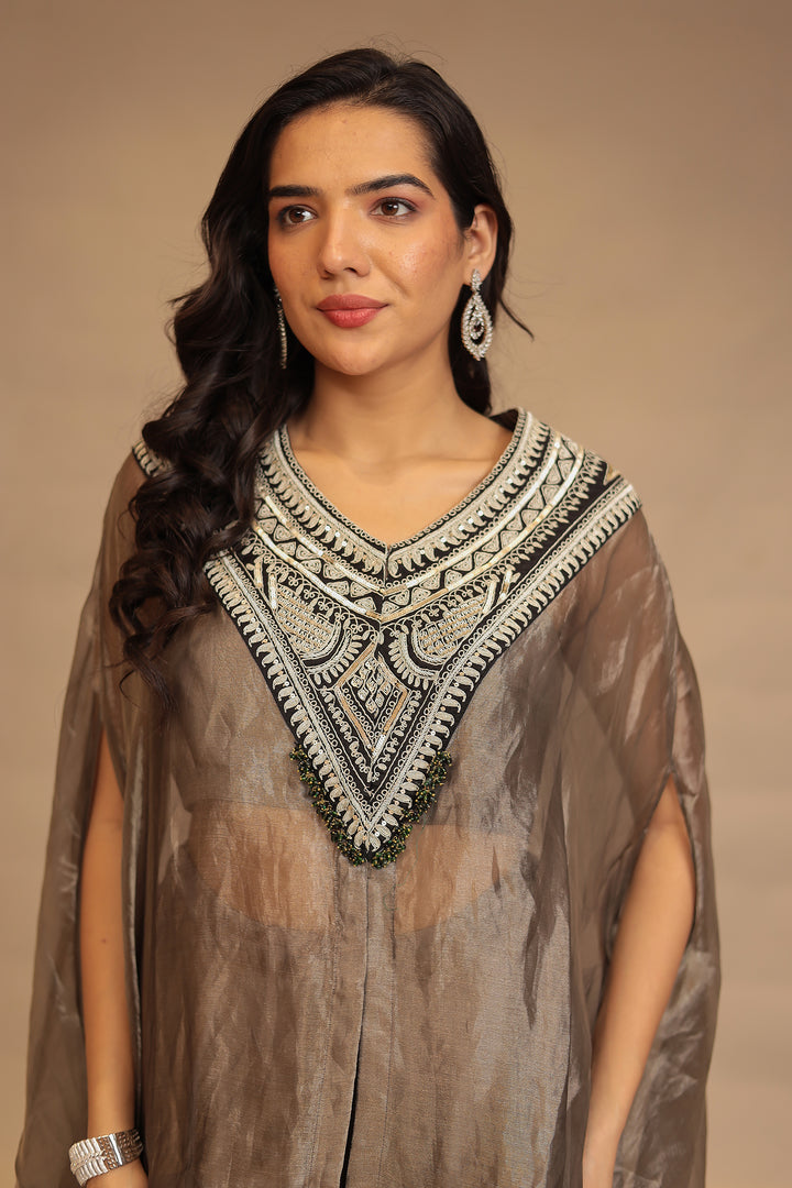 Satin silk Indowestern with Sequins and Dori work