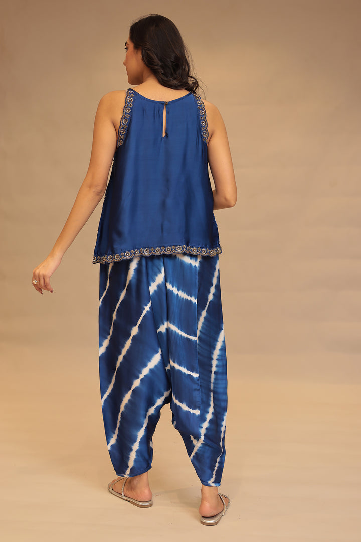 Leheriya, Bandhej Satin silk Indowestern with Sequins and Stone work