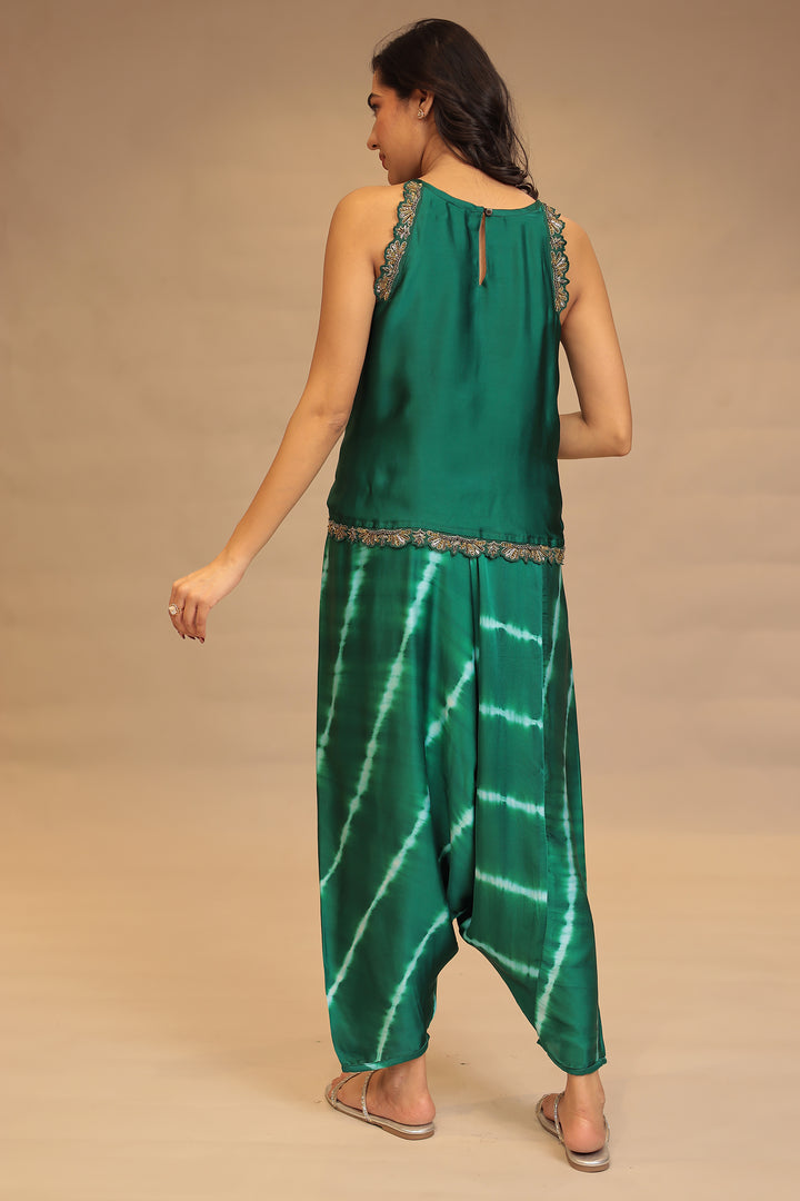 Leheriya, Bandhej Satin silk Indowestern with Sequins and Stone work