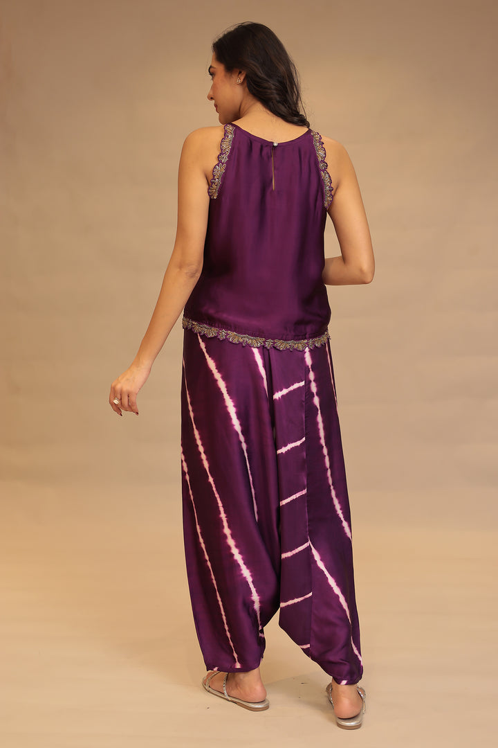 Leheriya, BandhejSatin silk Indowestern with Sequins and Stone work