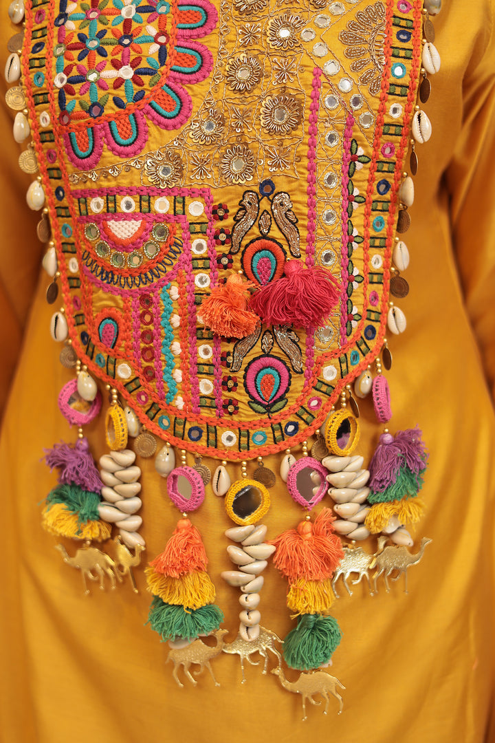 Satin silk Suit with Mirror, Sequins, Thread, Zardozi, Zari, Embroidery work