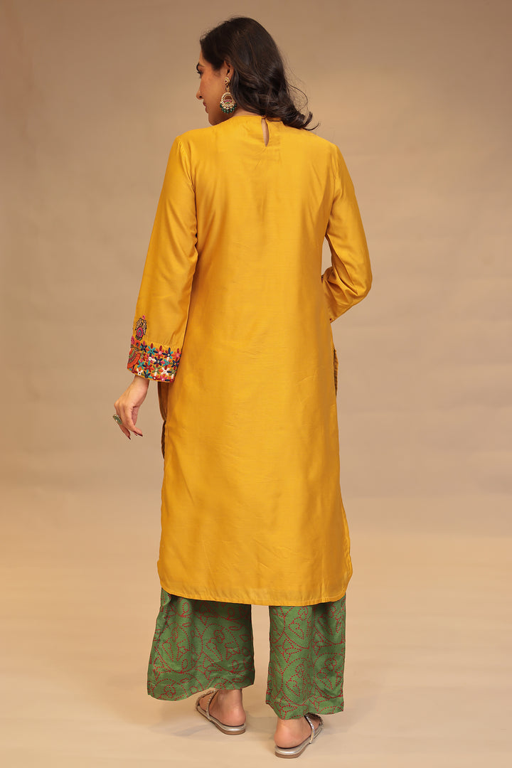 Satin silk Suit with Mirror, Sequins, Thread, Zardozi, Zari, Embroidery work