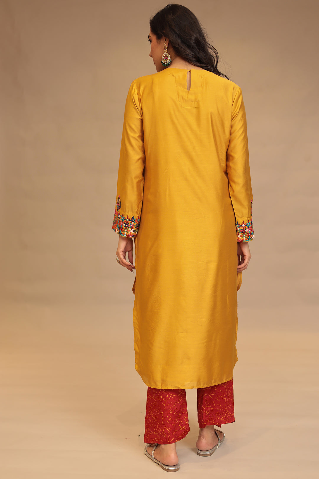Satin silk Suit with Mirror, Sequins, Zardozi, Zari, Embroidery work