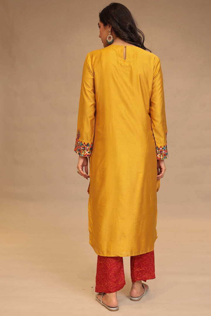 Satin silk Suit with Mirror, Sequins, Zardozi, Zari, Embroidery work