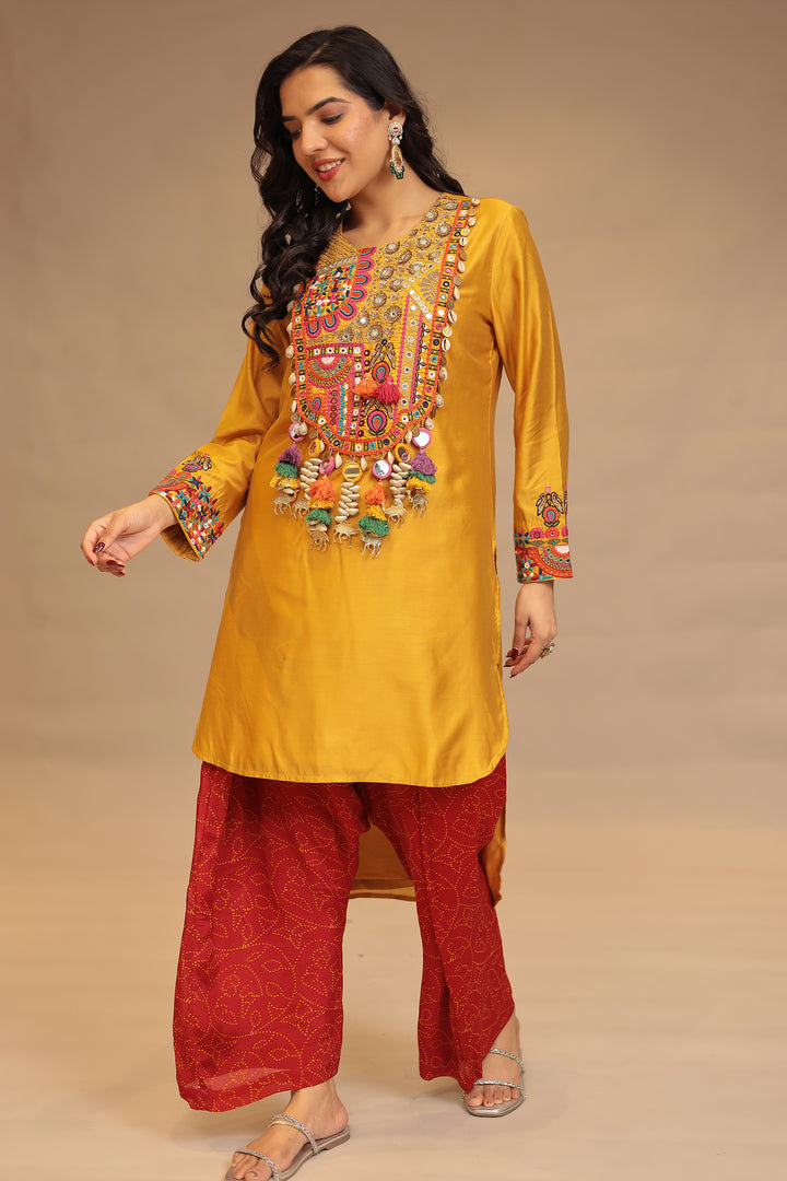 Satin silk Suit with Mirror, Sequins, Zardozi, Zari, Embroidery work
