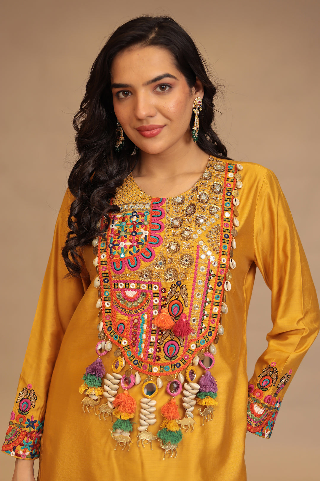 Satin silk Suit with Mirror, Sequins, Zardozi, Zari, Embroidery work
