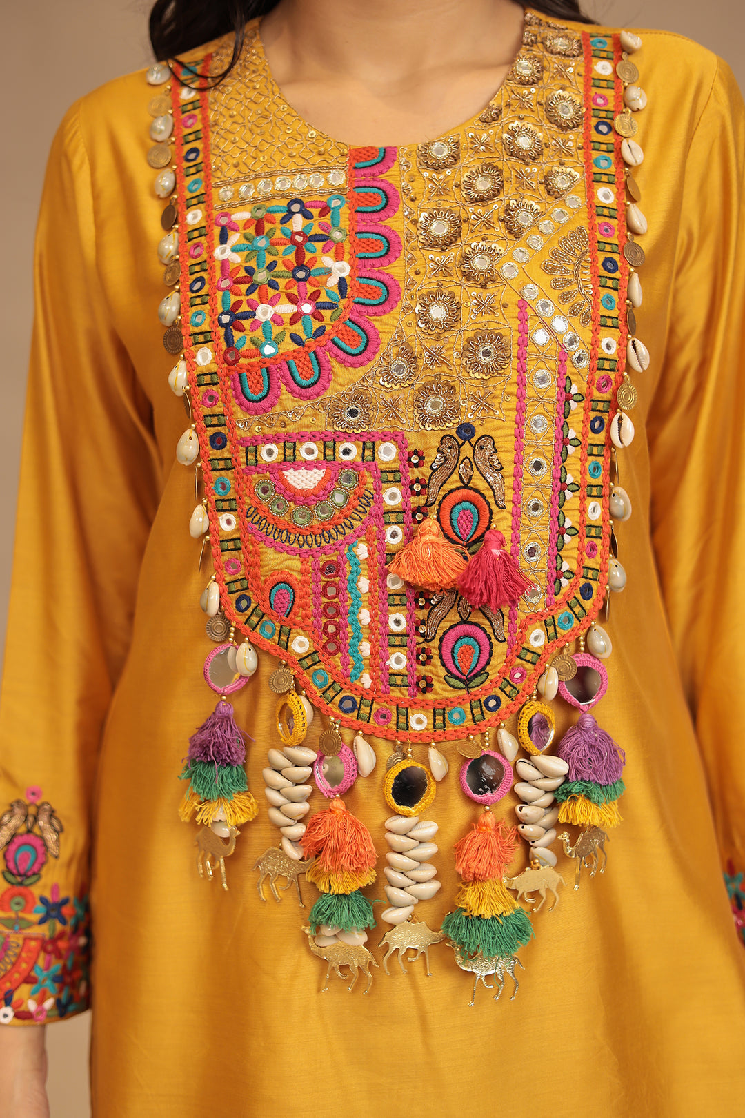Satin silk Suit with Mirror, Sequins, Zardozi, Zari, Embroidery work