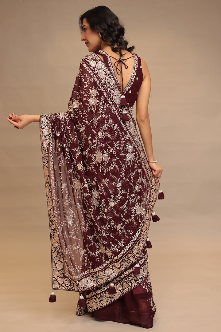 Georgette Saree with Sequins, Thread work.