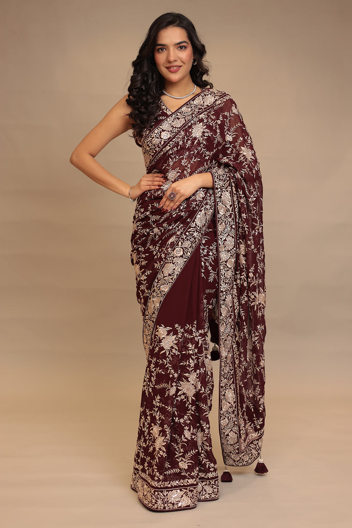 Georgette Saree with Sequins, Thread work.