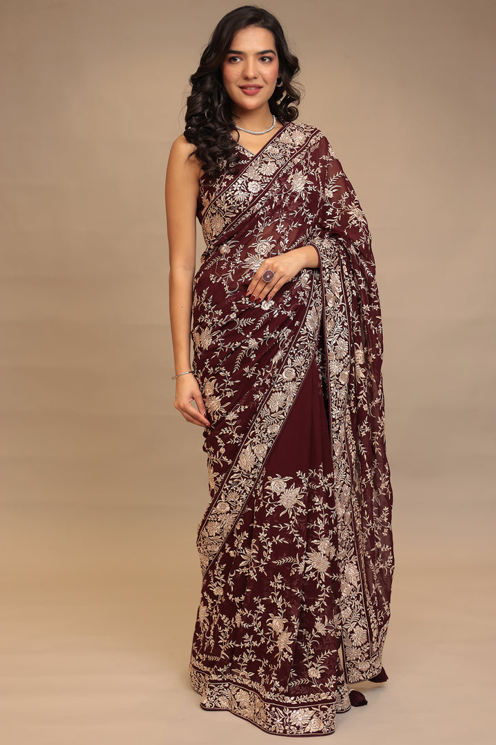 Georgette Saree with Sequins, Thread work.