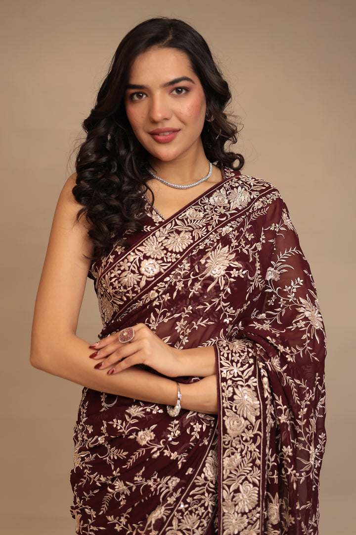 Georgette Saree with Sequins, Thread work.