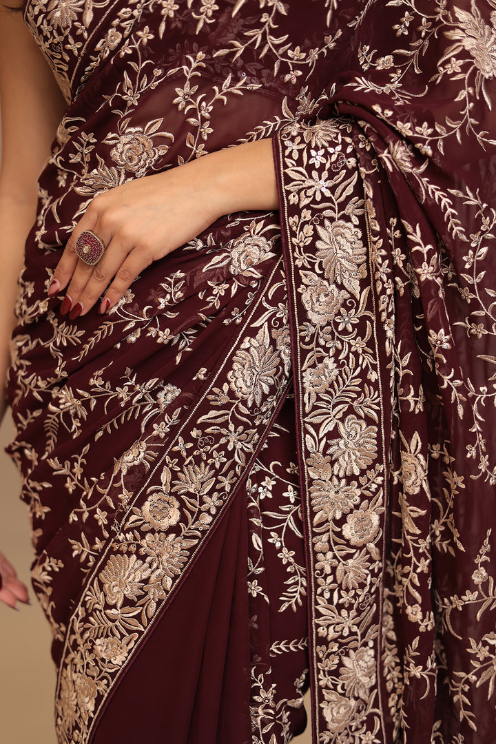 Georgette Saree with Sequins, Thread work.