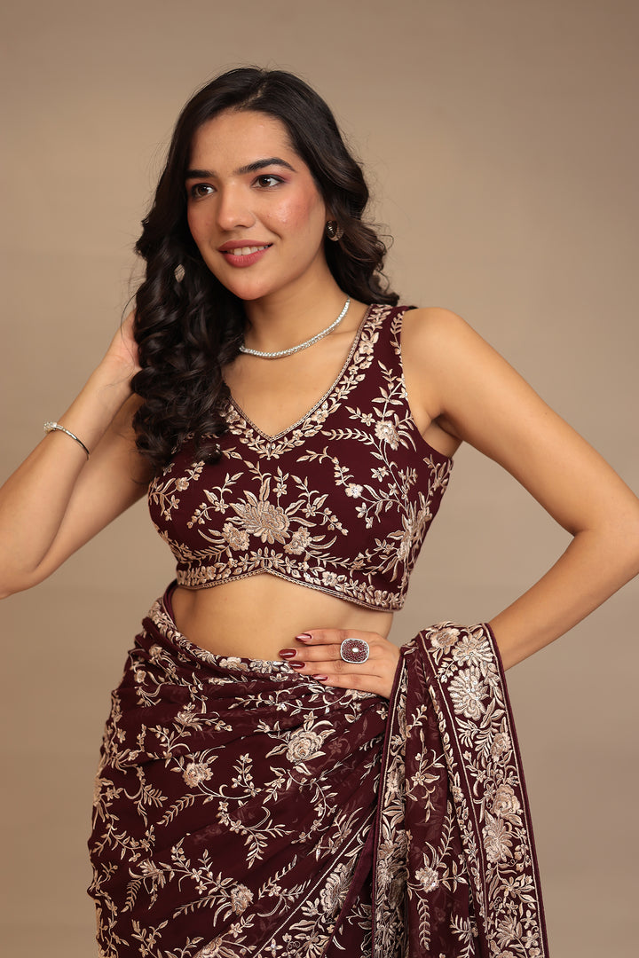 Georgette Saree with Sequins, Thread work.