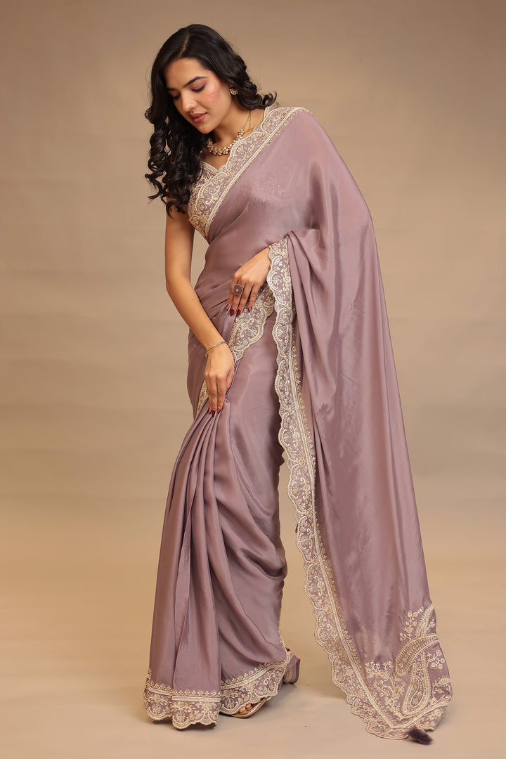 Chinon Saree with Sequins, Thread, Zari work