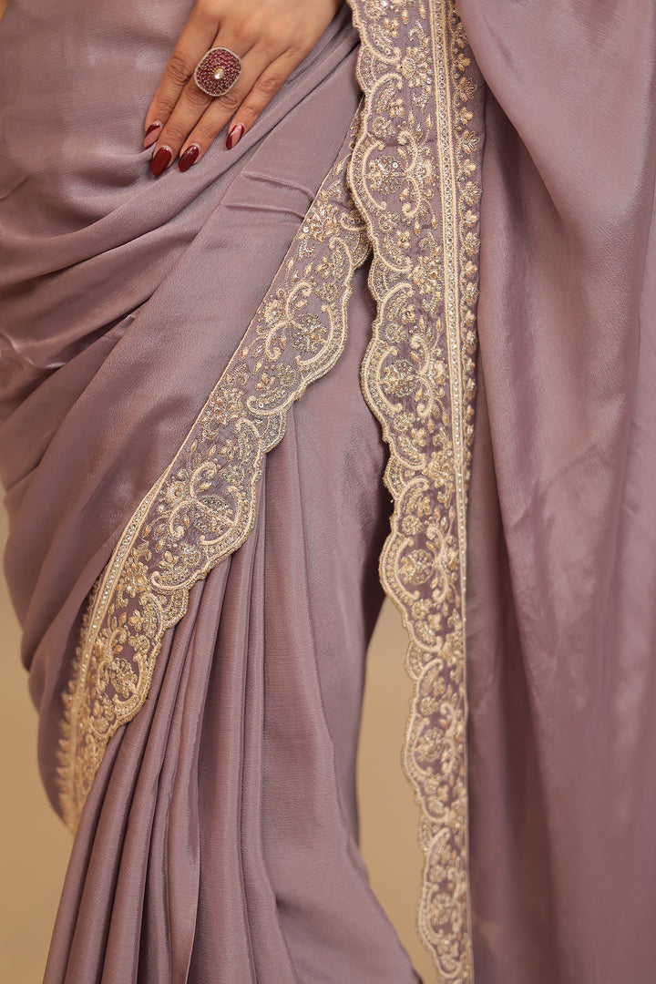 Chinon Saree with Sequins, Thread, Zari work