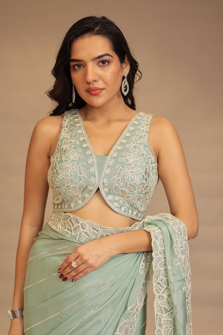 Chinon Saree with Sequins and Thread work