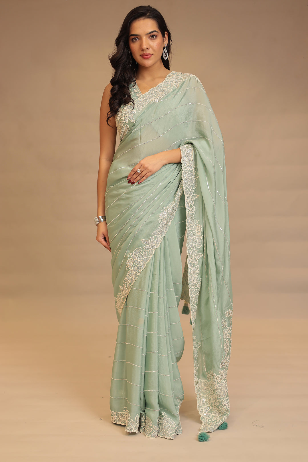 party wear chinon saree