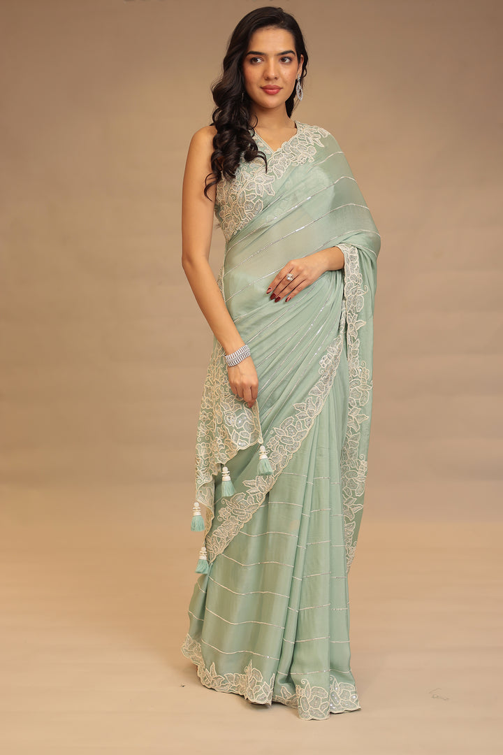 Chinon Saree with Sequins and Thread work