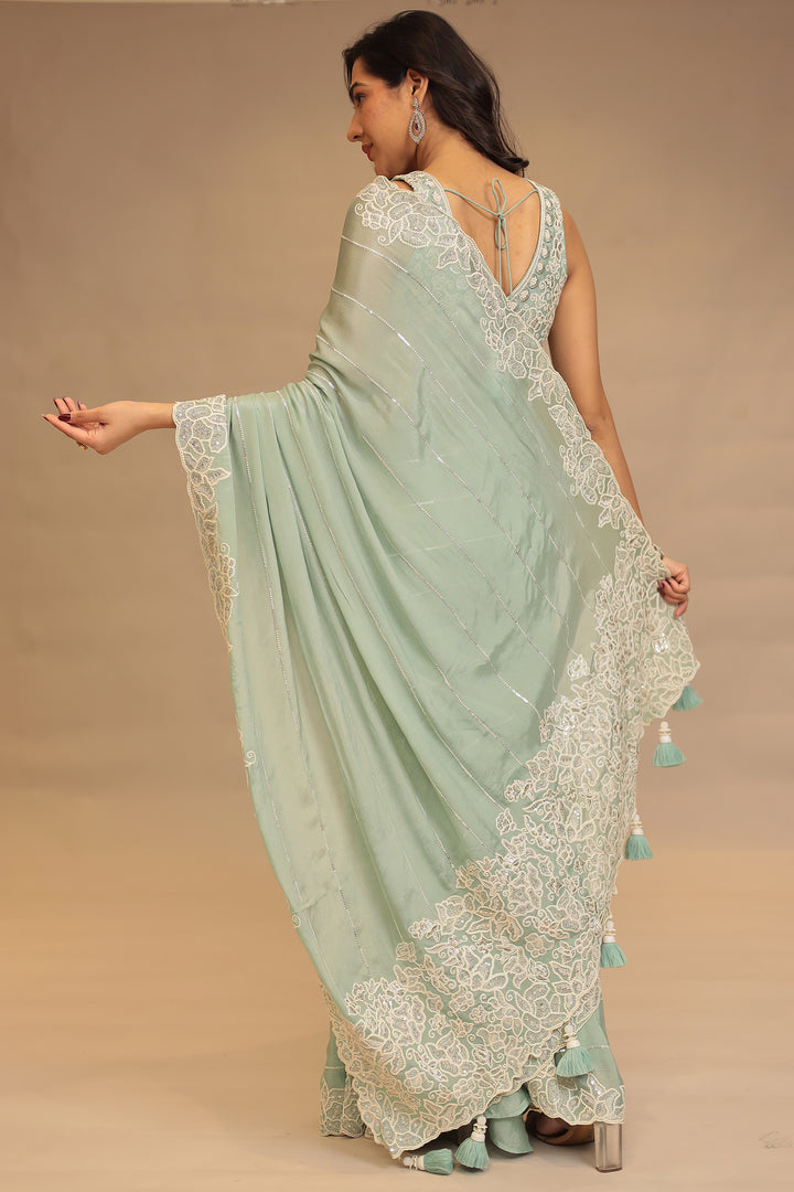 Chinon Saree with Sequins and Thread work