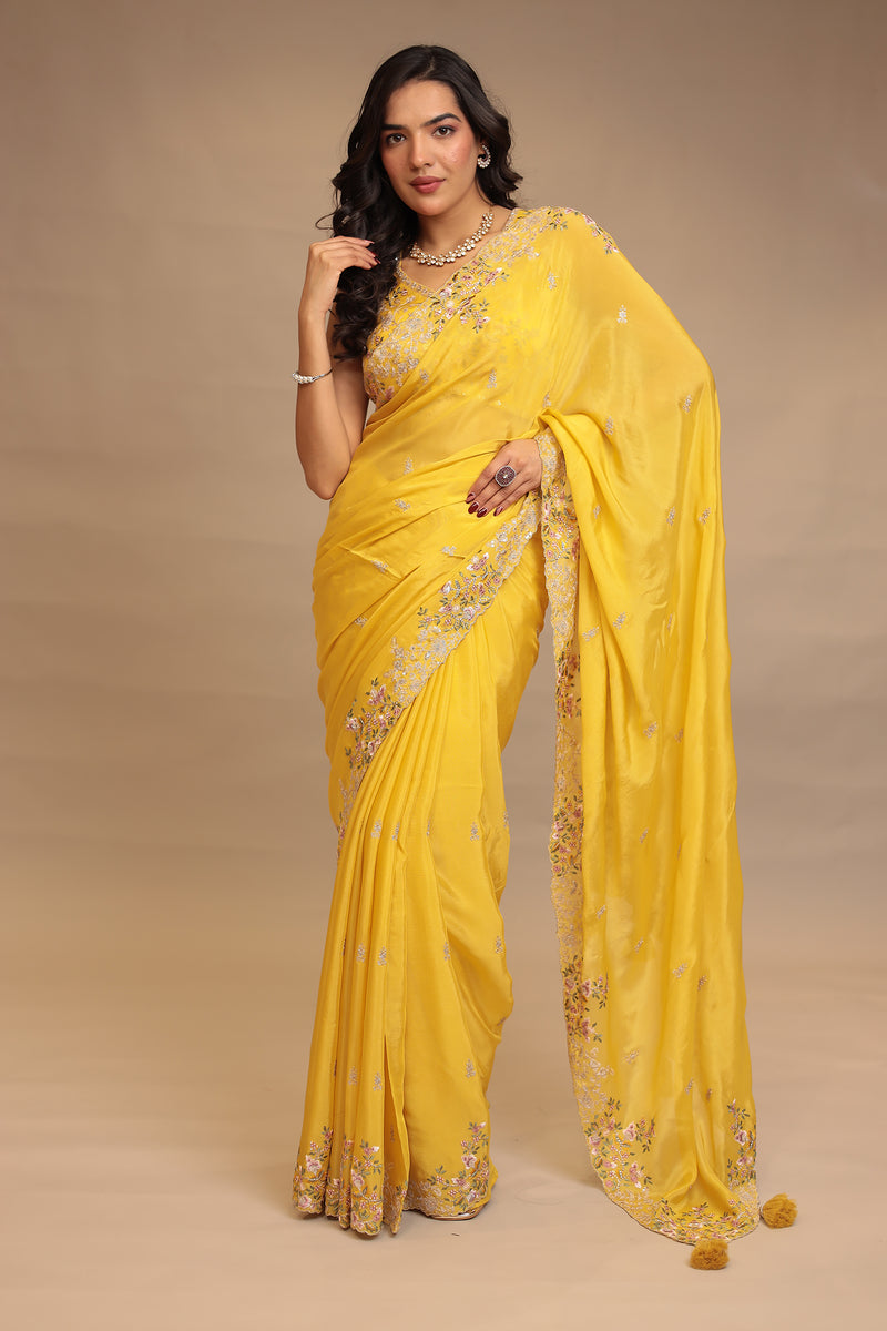 Stylish Yellow Saree 