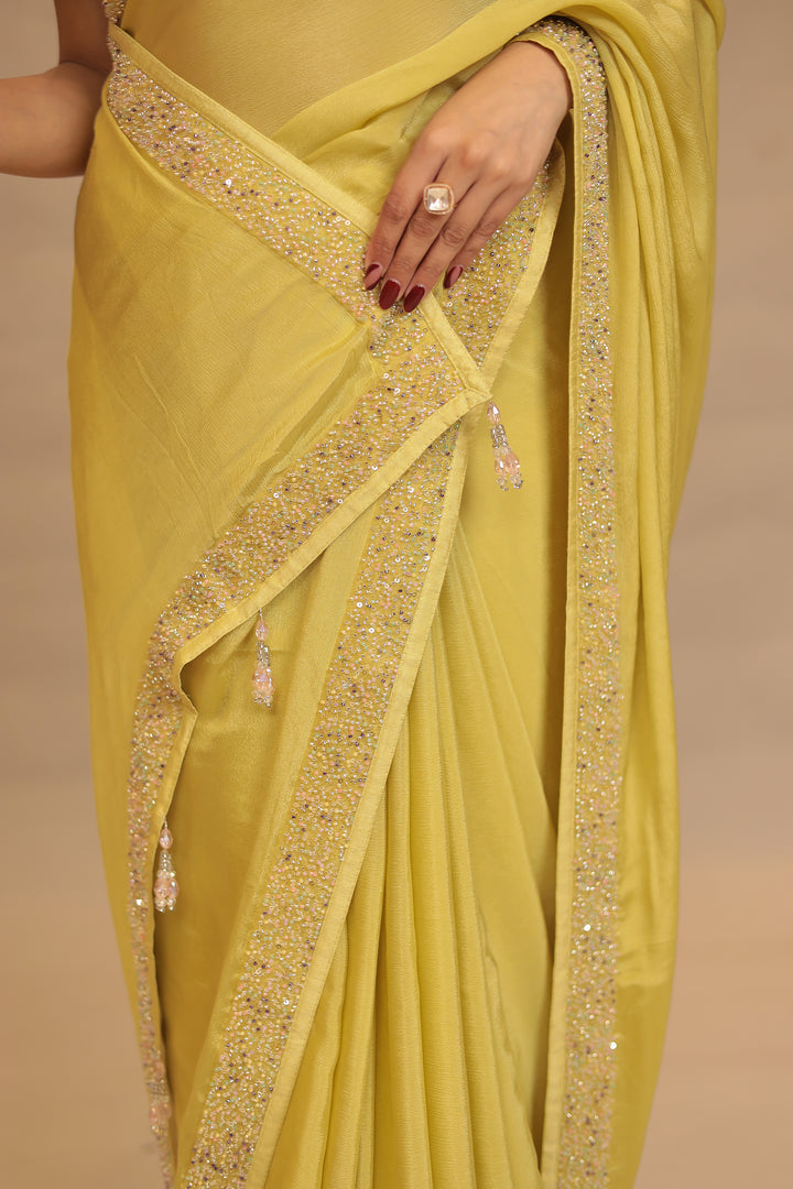 Chinon Saree with Cutdana, Sequins work