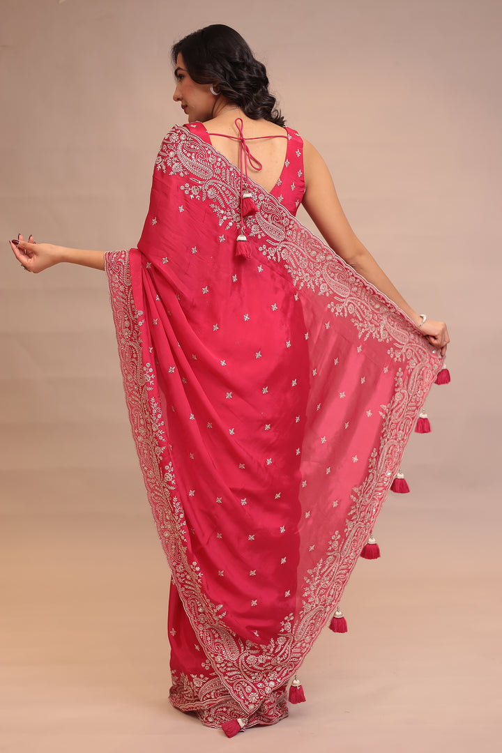 Chinon Saree with Sequins, Zari work.