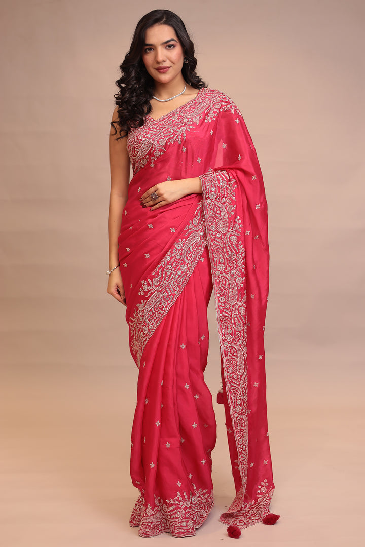 Chinon Saree with Sequins, Zari work.